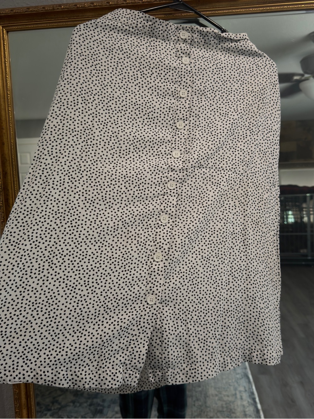 Old Navy White Skirt with Black Polka Dots and Button-Front